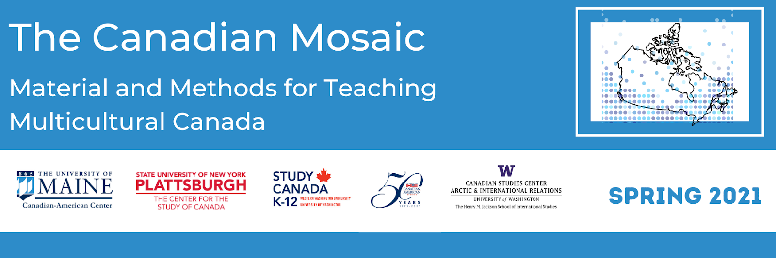 Canadian Mosaic banner with text "Material and Methods for Teaching Multicultural Canada" and logos for various institutes
